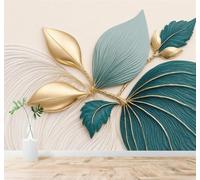 XLMING Dorado Verde Azulado Hojas Textura Elegante Líneas Arte 3D Papel Pintado Tapiz Textura de Seda Oficina Comedor Sofá Dormitorio Sala Estar TV Fondo Pantalla-350cm×256cm