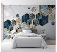 XLMING Efecto Mármol Geométrico Abstracto Azul Y Dorado 3D Papel Pintado Lujo Casa Sala Decoración Estar Comedor Sofá Dormitorio TV Fondo de Pared-150cm×105cm