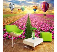 XLMING Elegante Amanecer Colorido Globo Aerostático Flores 3D Papel Pintado Lujo Casa Sala Decoración Estar Comedor Sofá Dormitorio TV Fondo de Pared-300cm×210cm