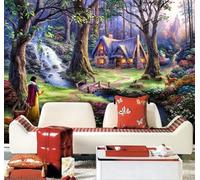 XLMING Elegante Casa En El Bosque Con Cascada Y Alces 3D Papel Pintado Tapiz Textura de Seda Oficina Comedor Sofá Dormitorio Sala Estar TV Fondo Pantalla-250cm×170cm