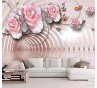 XLMING Elegante Cristal Perlas Rosas Mariposas Romántico 3D Papel Pintado Tapiz Textura de Seda Oficina Comedor Sofá Dormitorio Sala Estar TV Fondo Pantalla-150cm×105cm