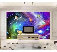 XLMING Elegante Multicolor Cielo Estrellado Planetas Universo Papel Pintado 3D Seda De Lujo Pared Estudio Comedor Sofa Dormitorio Madera Salon Tv Decorativo-250cm×170cm