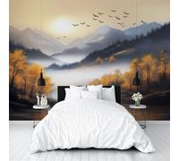 XLMING Elegante Paisaje Al Atardecer Selva Pájaros Volando 3D Papel Pintado Pared Premium Textura Seda Estudio Comedor Vinilos Dormitorio Sofás TV Cocina-350cm×256cm