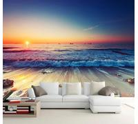 XLMING Elegante Paisaje De Playa Al Atardecer 3D Papel Pintado Tapiz Textura de Seda Oficina Comedor Sofá Dormitorio Sala Estar TV Fondo Pantalla-400cm×280cm