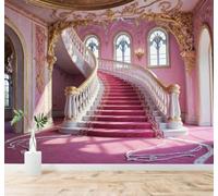 XLMING Elegante Palacio Rosa Escaleras Adornos Dorados Ventanas 3D Papel Pintado Pared Premium Textura Seda Estudio Comedor Vinilos Dormitorio Sofás TV Cocina-300cm×210cm