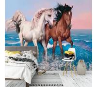 XLMING Elegante Puesta De Sol Mar Animales Caballo 3D Papel Pintado Lujo Casa Sala Decoración Estar Comedor Sofá Dormitorio TV Fondo de Pared-350cm×256cm