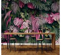 XLMING Elegante Rosa Verde Plantas Tropicales 3D Papel Pintado Tapiz Textura de Seda Oficina Comedor Sofá Dormitorio Sala Estar TV Fondo Pantalla-250cm×170cm