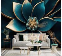 XLMING Elegante Tridimensional Azul Y Dorado Flores Textura De Pétalos 3D Papel Pintado Tapiz Textura de Seda Oficina Comedor Sofá Dormitorio Sala Estar TV Fondo Pantalla-350cm×256cm
