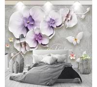 XLMING Elegantes Tridimensionales Moradas Flores Mariposas 3D Papel Pintado Tapiz Textura de Seda Oficina Comedor Sofá Dormitorio Sala Estar TV Fondo Pantalla-150cm×105cm