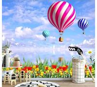XLMING Encantador Flores Campo Naturaleza Paisajes Globo Aerostático 3D Papel Pintado Tapiz Textura de Seda Oficina Comedor Sofá Dormitorio Sala Estar TV Fondo Pantalla-350cm×256cm