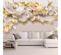 XLMING Estéreo Arte Relieve Peonía Mariposa Pájaro 3D Papel Pintado Pared Premium Textura Seda Estudio Comedor Vinilos Dormitorio Sofás TV Cocina-300cm×210cm