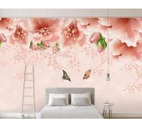 XLMING Estereoscópica Flores Rosas Verdes Mariposas 3D Papel Pintado Seda Texturizada Primera Calidad Sala De Estar Sofá Dormitorio Comedor Hogar Pared-350cm×256cm