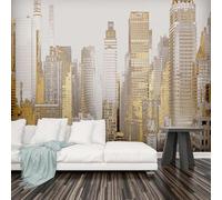 XLMING Estereoscópica Simple Gold City Architecture 3D Papel Pintado Pared Premium Textura Seda Estudio Comedor Vinilos Dormitorio Sofás TV Cocina-200cm×140cm