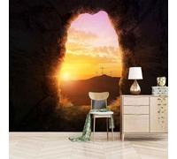 XLMING Estética Cubic Sunrise Cave Art 3D Papel Pintado Pared Premium Textura Seda Estudio Comedor Vinilos Dormitorio Sofás TV Cocina-350cm×256cm