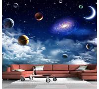 XLMING Estético Azul Universo Cielo Estrellado Planeta 3D Papel Pintado Lujo Casa Sala Decoración Estar Comedor Sofá Dormitorio TV Fondo de Pared-350cm×256cm