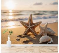 XLMING Estético Estrella De Mar Concha Playa Mar Puesta De Sol 3D Papel Pintado Tapiz Textura de Seda Oficina Comedor Sofá Dormitorio Sala Estar TV Fondo Pantalla-150cm×105cm