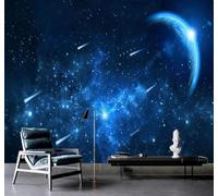 XLMING Estético Onírico Azul Planeta Universo 3D Papel Pintado Lujo Casa Sala Decoración Estar Comedor Sofá Dormitorio TV Fondo de Pared-200cm×140cm