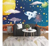 XLMING Estrellas Aviones Cute Cartoon Universo Estrellas Papel Pintado 3D Seda De Lujo Pared Estudio Comedor Sofa Dormitorio Madera Salon Tv Decorativo-200cm×140cm