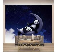 XLMING Estrellas Luna Animales Panda 3D Papel Pintado Seda Texturizada Primera Calidad Sala De Estar Sofá Dormitorio Comedor Hogar Pared-250cm×170cm