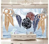 XLMING Exclusivo Bello Joyas Hojas Doradas Rosas 3D Papel Pintado Tapiz Textura de Seda Oficina Comedor Sofá Dormitorio Sala Estar TV Fondo Pantalla-200cm×140cm