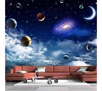 XLMING Fantasía Hermoso Cielo Estrellado Dibujos Animados Planeta Universo 3D Papel Pintado Seda Texturizada Primera Calidad Sala De Estar Sofá Dormitorio Comedor Hogar Pared-400cm×280cm