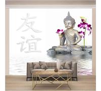 XLMING Flor Púrpura Reflexión Estatua De Oro 3D Papel Pintado Lujo Casa Sala Decoración Estar Comedor Sofá Dormitorio TV Fondo de Pared-350cm×256cm