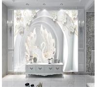 XLMING Flores Blancas Tridimensionales Cisnes Túnel 3D Papel Pintado Lujo Casa Sala Decoración Estar Comedor Sofá Dormitorio TV Fondo de Pared-430cm×300cm