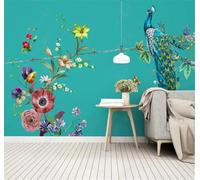 XLMING Flores Coloridas Dibujadas A Mano Mariposas Pavos Reales 3D Papel Pintado Lujo Casa Sala Decoración Estar Comedor Sofá Dormitorio TV Fondo de Pared-150cm×105cm