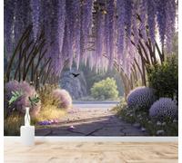 XLMING Flores Moradas Enredaderas Túnel Mariposas Jardín 3D Papel Pintado Pared Premium Textura Seda Estudio Comedor Vinilos Dormitorio Sofás TV Cocina-150cm×105cm