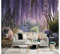 XLMING Flores Moradas Enredaderas Túnel Mariposas Jardín 3D Papel Pintado Tapiz Textura de Seda Oficina Comedor Sofá Dormitorio Sala Estar TV Fondo Pantalla-200cm×140cm