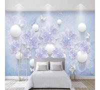 XLMING Flores Moradas Tridimensionales Mariposas Esferas 3D Papel Pintado Tapiz Textura de Seda Oficina Comedor Sofá Dormitorio Sala Estar TV Fondo Pantalla-300cm×210cm