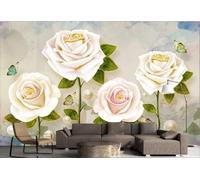 XLMING Flores Tridimensionales Mariposas Perlas Arte 3D Papel Pintado Pared Premium Textura Seda Estudio Comedor Vinilos Dormitorio Sofás TV Cocina-350cm×256cm