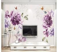 XLMING Flores Y Mariposas Moradas Pintadas A Mano Al Estilo Retro 3D Papel Pintado Pared Premium Textura Seda Estudio Comedor Vinilos Dormitorio Sofás TV Cocina-250cm×170cm