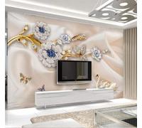XLMING Frescura Elegancia Delicadeza Joyas Swan Flores Mariposas 3D Papel Pintado Lujo Casa Sala Decoración Estar Comedor Sofá Dormitorio TV Fondo de Pared-430cm×300cm