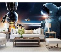 XLMING Fresh Beautiful Dreamy Space Astronaut Planet Papel Pintado 3D Seda De Lujo Pared Estudio Comedor Sofa Dormitorio Madera Salon Tv Decorativo-300cm×210cm