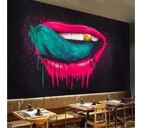 XLMING Garabato Abstracto Labios Rojos Boca Grande Lengua Verde 3D Papel Pintado Seda Texturizada Primera Calidad Sala De Estar Sofá Dormitorio Comedor Hogar Pared-430cm×300cm