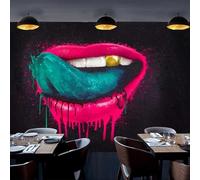 XLMING Garabato Abstracto Labios Rojos Boca Grande Lengua Verde 3D Papel Pintado Tapiz Textura de Seda Oficina Comedor Sofá Dormitorio Sala Estar TV Fondo Pantalla-430cm×300cm