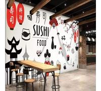XLMING Gastronomía Sushi Dibujos Animados Chicas Flores De Ciruelo Arquitectura 3D Papel Pintado Tapiz Textura de Seda Oficina Comedor Sofá Dormitorio Sala Estar TV Fondo Pantalla-350cm×256cm