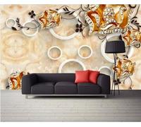 XLMING Geométrico Circular Dorado Flores Mármol Falso Papel Pintado 3D Seda De Lujo Pared Estudio Comedor Sofa Dormitorio Madera Salon Tv Decorativo-200cm×140cm