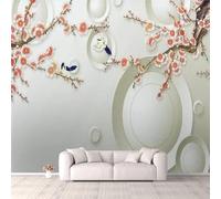 XLMING Geométrico Circular Pájaros En Vuelo Rosa Floral 3D Papel Pintado Pared Premium Textura Seda Estudio Comedor Vinilos Dormitorio Sofás TV Cocina-200cm×140cm