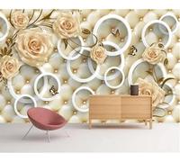 XLMING Geométrico Circular Rosa Flores Mariposas 3D Papel Pintado Lujo Casa Sala Decoración Estar Comedor Sofá Dormitorio TV Fondo de Pared-200cm×140cm