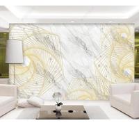 XLMING Geométrico Dorado Líneas Perlas Efecto Mármol Papel Pintado 3D Seda De Lujo Pared Estudio Comedor Sofa Dormitorio Madera Salon Tv Decorativo-350cm×256cm
