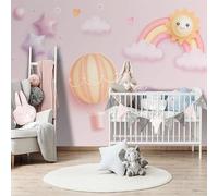 XLMING Globo Aerostático Rosa Arco Iris De Dibujos Animados 3D Papel Pintado Tapiz Textura de Seda Oficina Comedor Sofá Dormitorio Sala Estar TV Fondo Pantalla-350cm×256cm