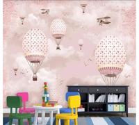 XLMING Globo Aerostático Rosa De Dibujos Animados Avión Pájaro Volador 3D Papel Pintado Pared Premium Textura Seda Estudio Comedor Vinilos Dormitorio Sofás TV Cocina-150cm×105cm