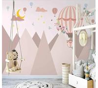 XLMING Globo Aerostático Rosa Geométrico Valle Pintado A Mano 3D Papel Pintado Pared Premium Textura Seda Estudio Comedor Vinilos Dormitorio Sofás TV Cocina-150cm×105cm