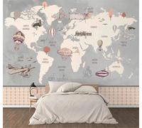 XLMING Globos Aerostáticos Aviones Árboles Y Mapamundi Dibujados A Mano 3D Papel Pintado Pared Premium Textura Seda Estudio Comedor Vinilos Dormitorio Sofás TV Cocina-250cm×170cm