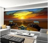 XLMING Gran Motocicleta Dibujada A Mano Estética Puesta De Sol Papel Pintado 3D Seda De Lujo Pared Estudio Comedor Sofa Dormitorio Madera Salon Tv Decorativo-350cm×256cm