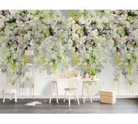XLMING Grandes Flores Blancas Tridimensionales Y Hojas Verdes 3D Papel Pintado Pared Decorativo Aspecto Seda Estudio Comedor Vinilos Dormitorio Sofás TV Cocina-400cm×280cm
