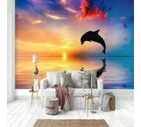 XLMING Hermosa Puesta De Sol Delfín Del Mar Arte 3D Papel Pintado Lujo Casa Sala Decoración Estar Comedor Sofá Dormitorio TV Fondo de Pared-350cm×256cm