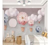 XLMING Hermosas Flores De Colores Globo Aerostático Y Nubes Blancas En Estilo Cartoon 3D Papel Pintado Tapiz Textura de Seda Oficina Comedor Sofá Dormitorio Sala Estar TV Fondo Pantalla-350cm×256cm